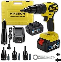 Vista 1 de HIFESON Pistola de remache inalámbrica, remache automático eléctrico de 21 V y tuerca de remache, kit profesional de dos funciones con 2