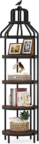 Miniatura 4 de Tribesigns Estantería esquinera de 4 niveles, estantería industrial de esquina de 4 estantes, estante pequeño para libros, estante redondo de