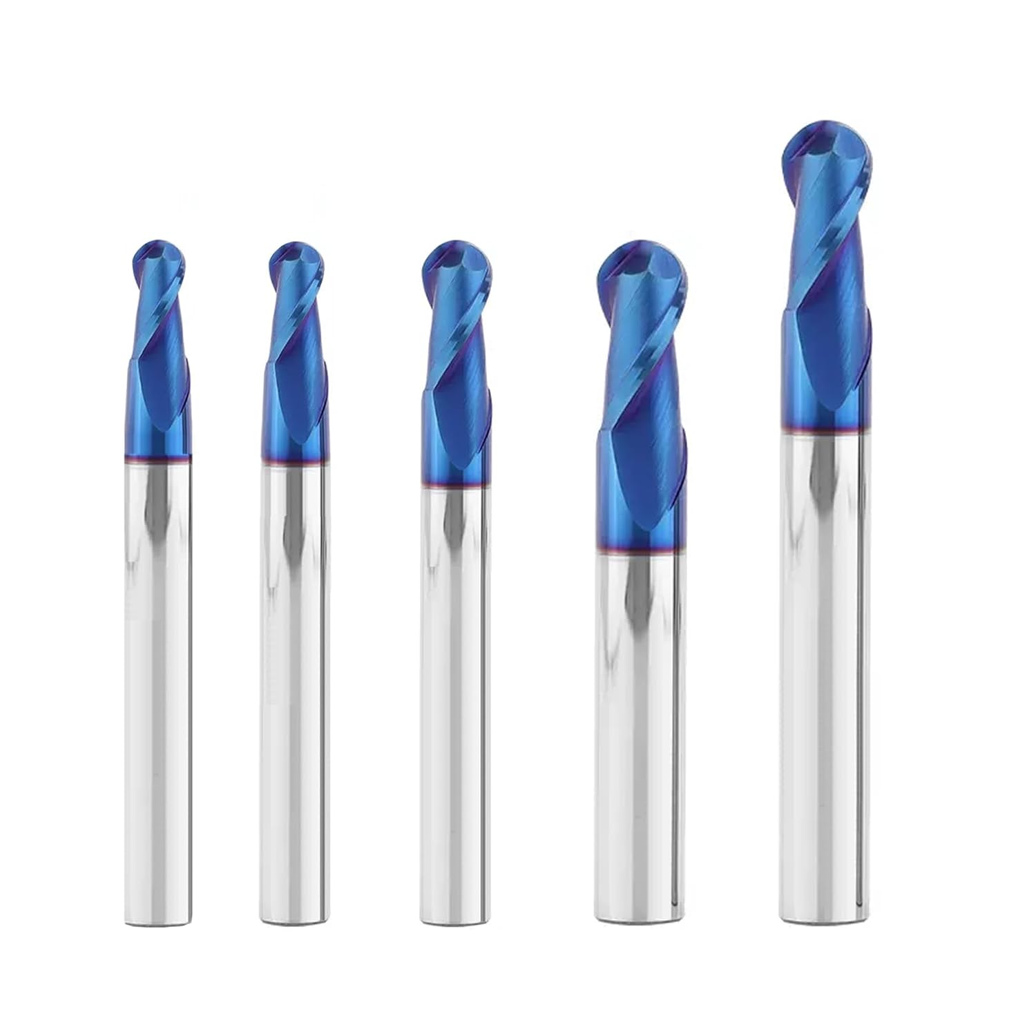 5PCS 3/8" Ball Nose Carbide End Mill 4Flutes Carbide Milling Cutter HRC55 CNC Router Bits with AlTiN Coated for Alloy Steel