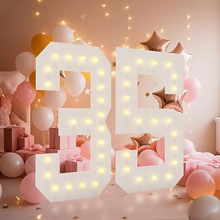 LOBOOM 4FT Light Up Numbers, Marquee Numbers 4 Feet Tall Giant Number 35 Mosaic Big Number Sign for 35th Birthday Party Backdrop Anniversary Decorations, Pre-Cut Large Frame