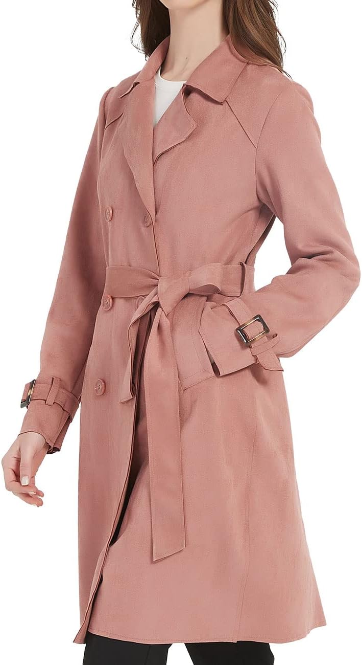 Bellivera Womens Faux Suede Leather Jacket Spring and Winter Fashion Long Trench Coat, Lightweight Windbreaker - Image 7