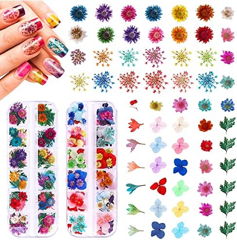 216PCS Dried Flowers Nail Art - Nail Art Accessories Kits, 57 Color Lovely Natural Flower Nail Art, Dried Flowers for Resin Molds, Dry Flowers for Nails, YWLI