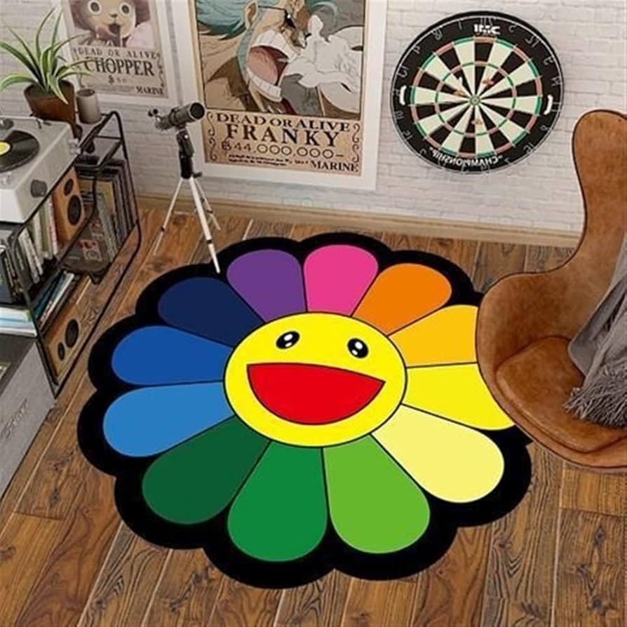 村上隆 Flower Floor Mat Rainbow Ecru beige TAKASHI MURAKAMI - FLOWER FLOOR MAT - ECRU BEIGE x RAINBOW