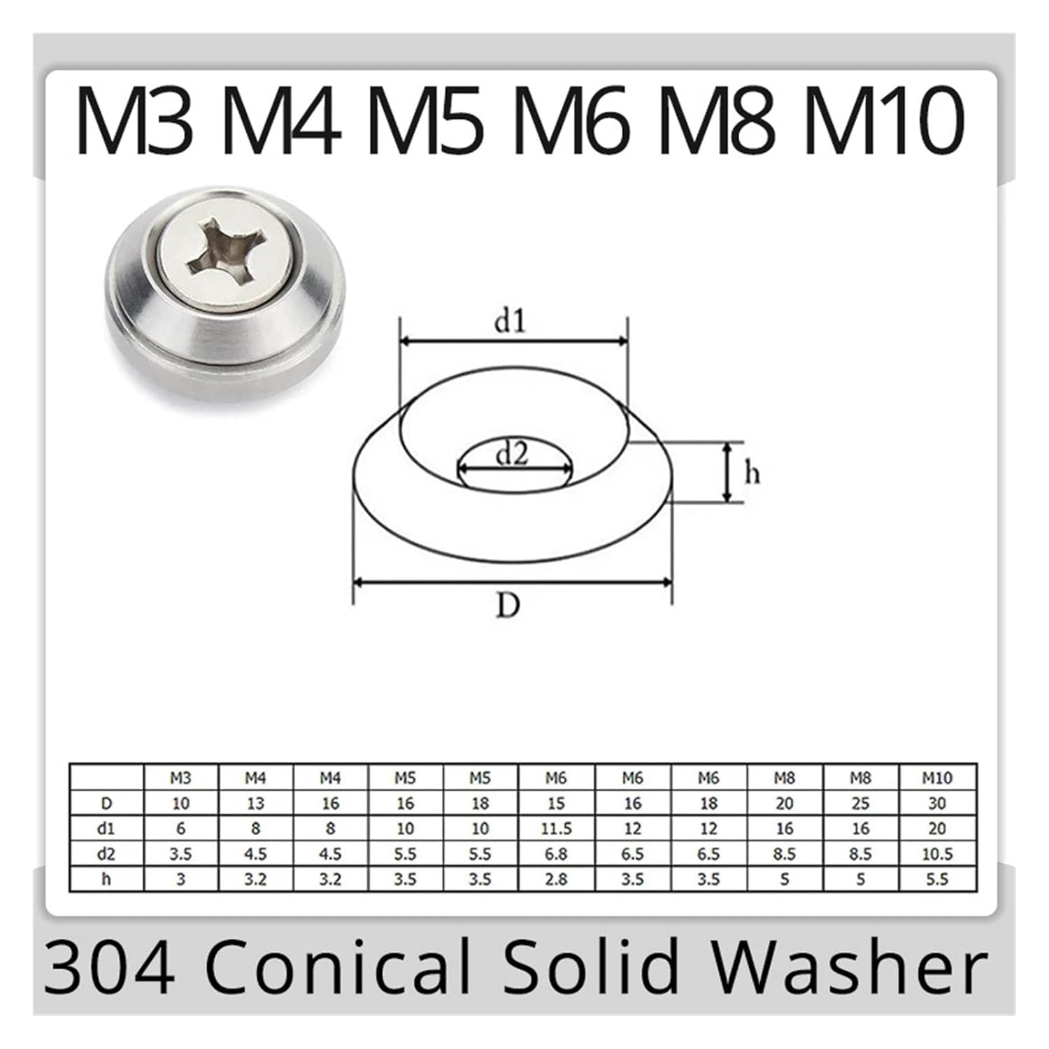 Washer Countersunk Washer Countersunk Washer M3 M4 M5 M6 M8 M10 Conical Solid Flat Gasket Concave and Convex Tapered Cone