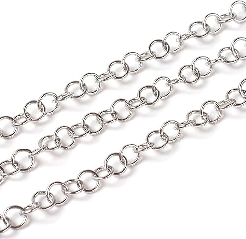 Miniatura 9 de Pandahall - Cadenas Rolo de acero inoxidable de 32.8 pies de 0.157 x 0.024 in sin soldar, cadenas Belcher con carrete para hacer joyas de bricolaje