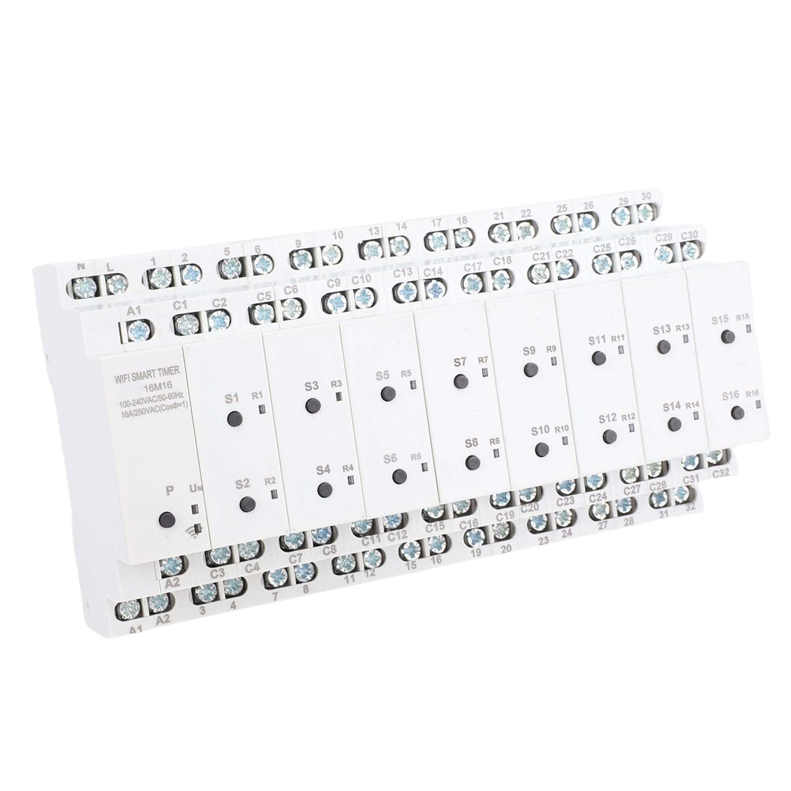 Disyuntor inteligente, temporizador WiFi inteligente con 16 canales aislados e interruptor externo, soporte para aplicación remota Tuya y control por voz