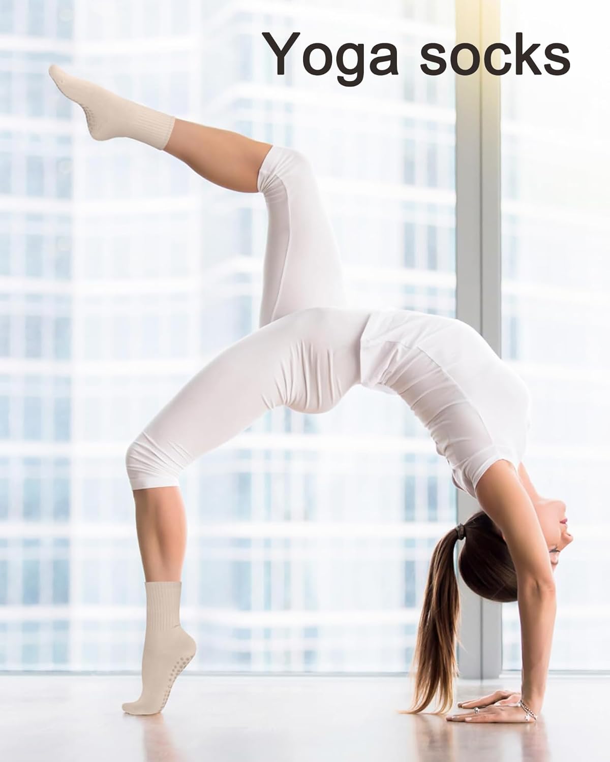 3 Pairs Pilates Socks with Grips for Women Non Slip Grip Socks for Yoga Barre Hospital Workout - Image 3