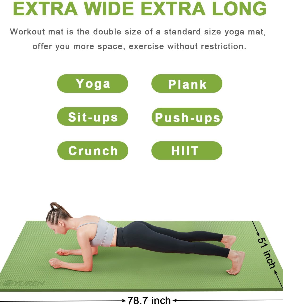 Large Exercise Mat 78"x51" 1/2 Inch Extra Thick TPE Yoga Mat Non-Slip Workout Mats for Yoga Pilates, Home Gym