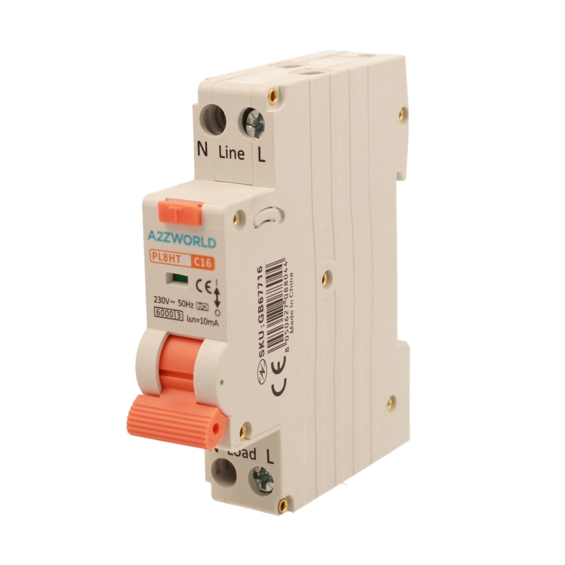 Interruttore Differenziale Magnetotermico 10mA Per Zone Umide, 16A C16, RCBO Tipo A Curva C, 1 Modulo DIN, 1P+N 6kA 220V, Serie PL8HT Professionale