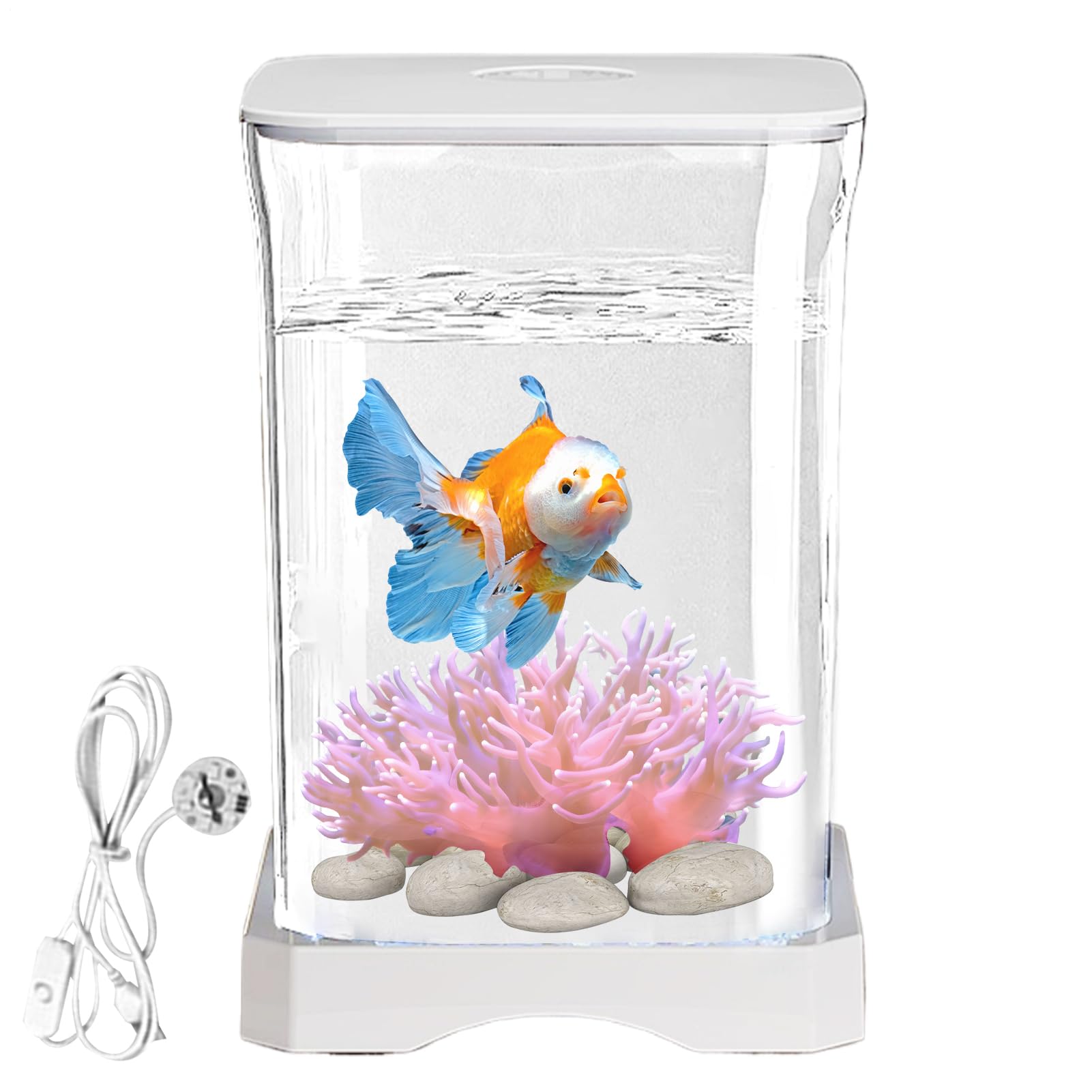 Betta Aquarium - Creative Aquarium | Rectangular Desk Tray with Food Hole | Mini Mood Light Tray | AquariumAcrylic Light for Living Room Office, 17.8 x 11.8 x 11.8 cm, 280 g