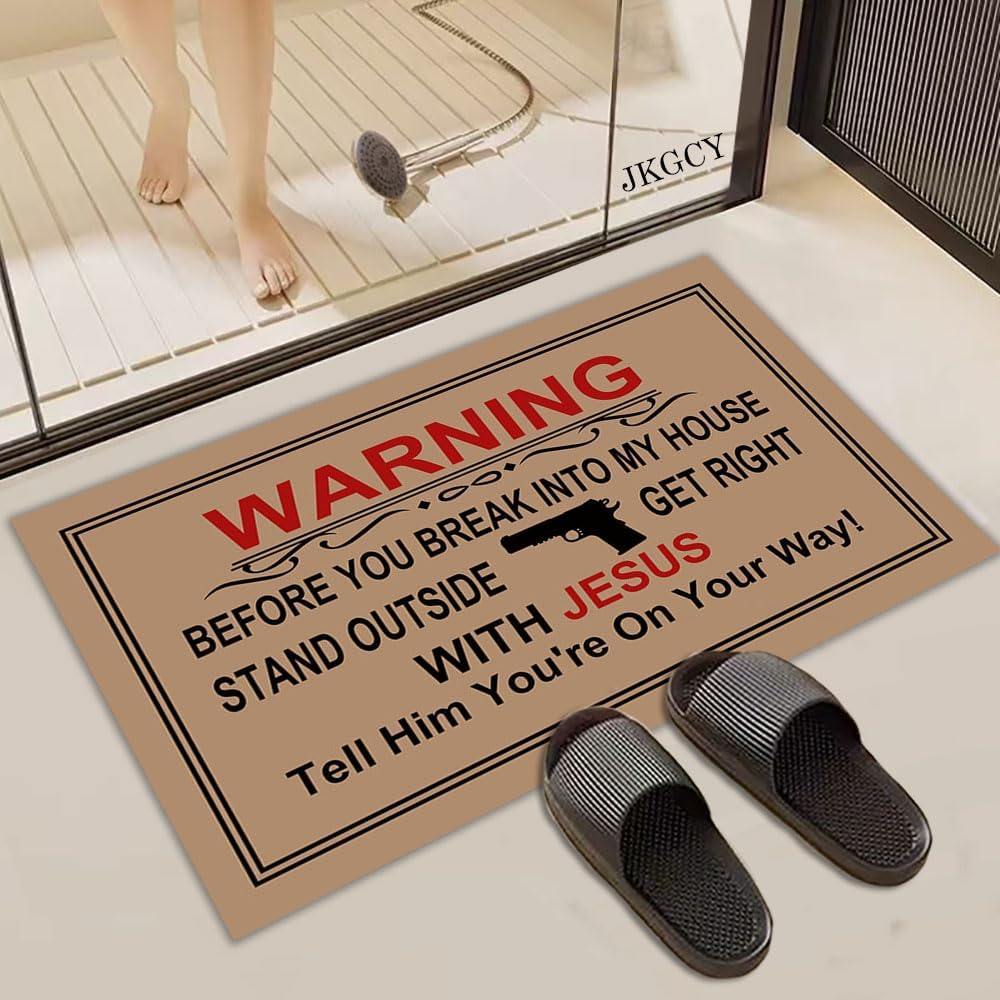 Funny Doormat - Before You Break Into My House Stand Front Door Mat Entryway Outdoor Mat Welcome Mats 23.6" x 15.7"