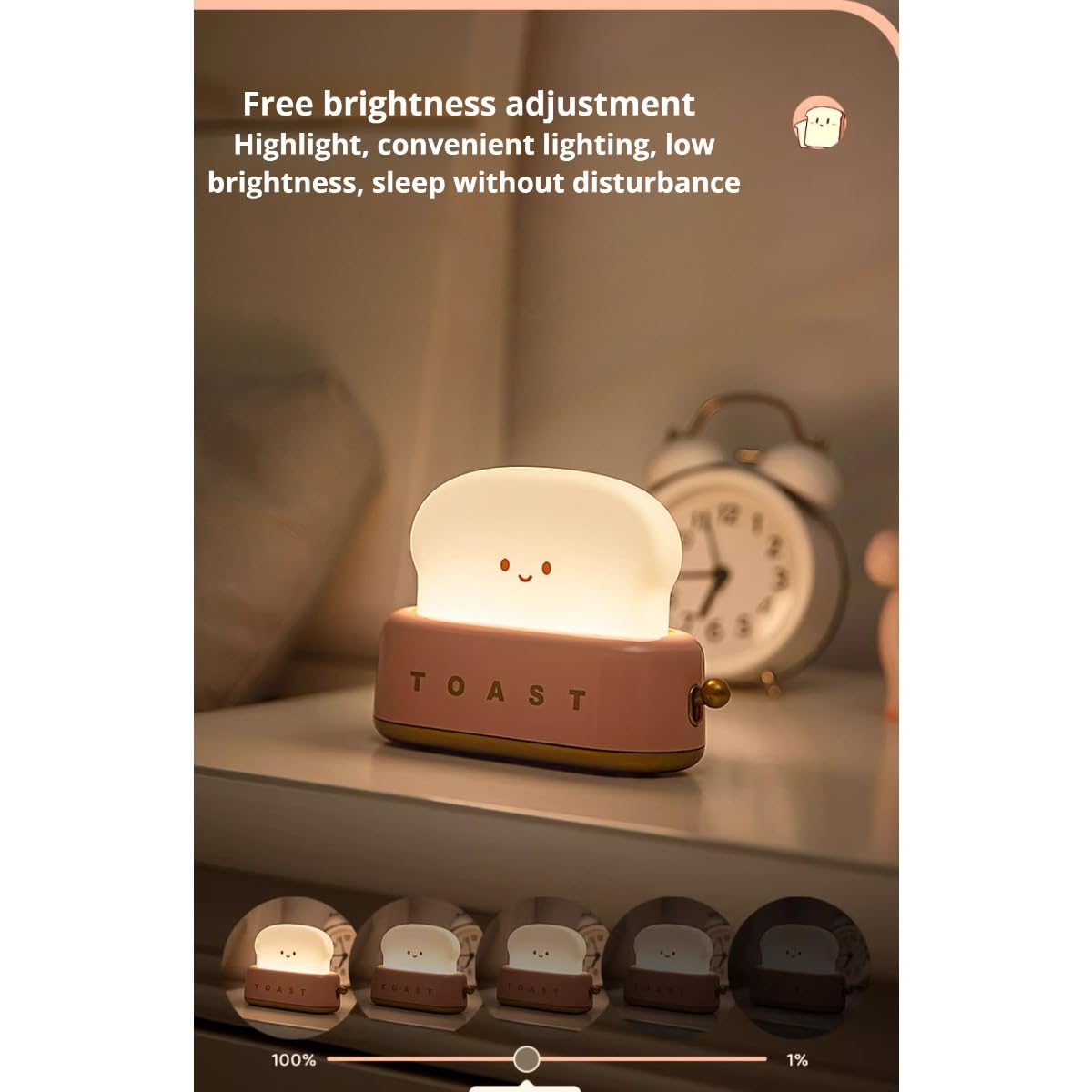 Linda luz nocturna para niños, con forma de pan tostada, recargable por USB-C, luz nocturna LED suave para dormir, luz nocturna para guardería de bebé (rosa)
