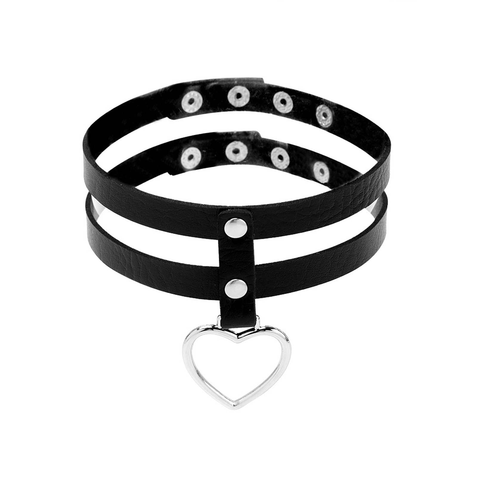 Leather Choker Cute Black Chokers Heart Lock Alloy Leather Choker