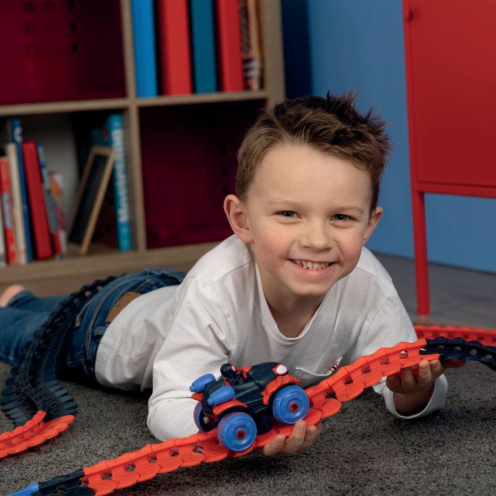 Smoby - Spidey FleXtreme Set Spin - 4 m40 di circuito per auto - 184 piste flessibili e modulabili + 1 veicolo morale effetti luminosi - 180926