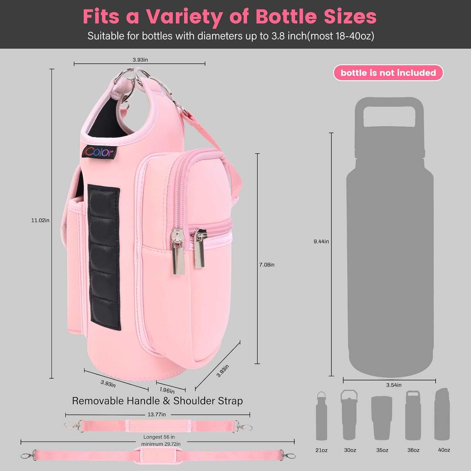 icolor Magnetic Gym Bag Water Bottle Carrier Holder with Phone Pockets & Shoulder Strap,Gym Magnetic Bag 5 Built-in Magnets Gym Accessories Organizer Sling Bottle Bag Pouch Sleeve - Image 3