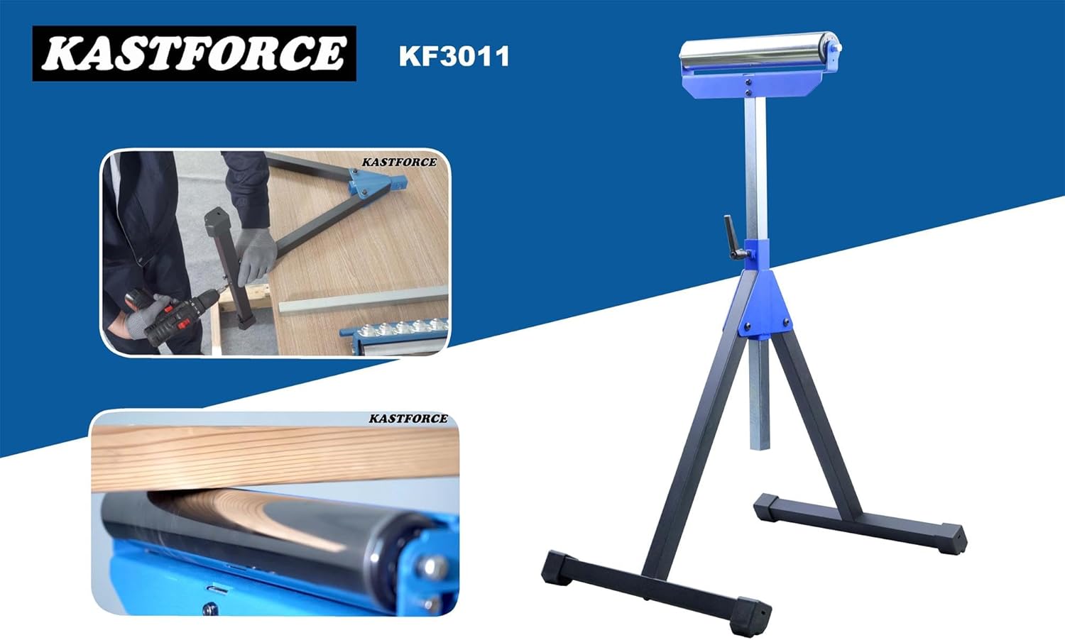 Heavy-Duty Roller Stand with 2 Inch Roller 300 Lbs 136 kg Capacity, Adjustable Miter Saw Extension, Folds Flat for Easy Storage, Galvanized 2 Inch 50mm Stainless Steel Roller KF3011