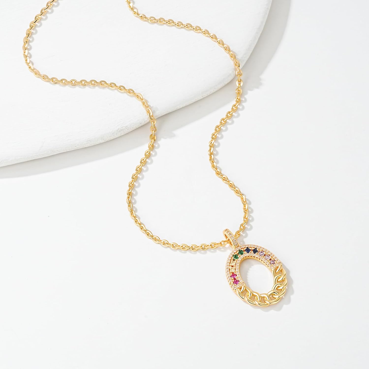 MTMY Circle Pendant Necklace 14K Gold Plated CZ Circle Charm Necklaces for Women Simple Trendy Jewelry - Image 6