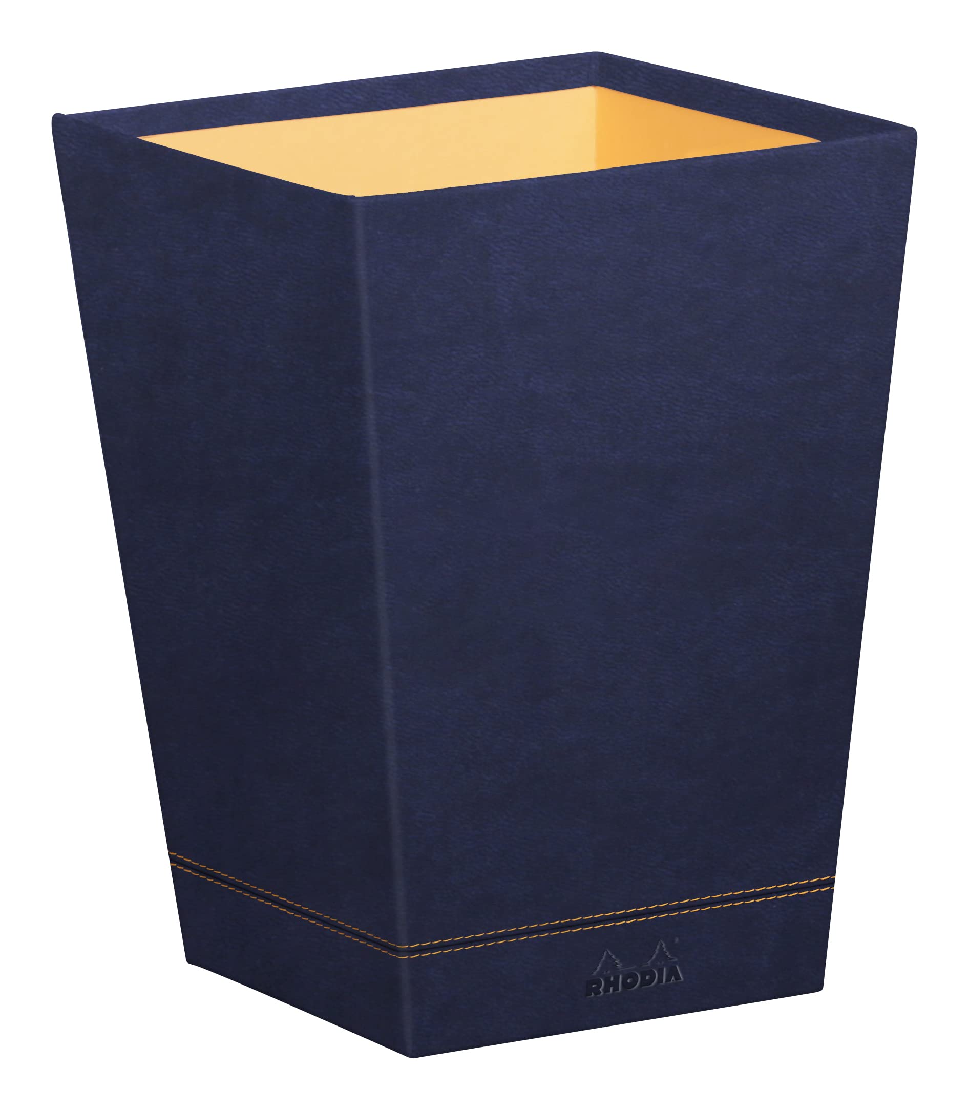RHODIA 194627C - Waste Paper Bin Midnight Blue - 24x24x32 cm - Orange Saddle Stitching - Faux Leather Exterior - Home Office Collection Rhodiarama - Office Organization & Designer Storage