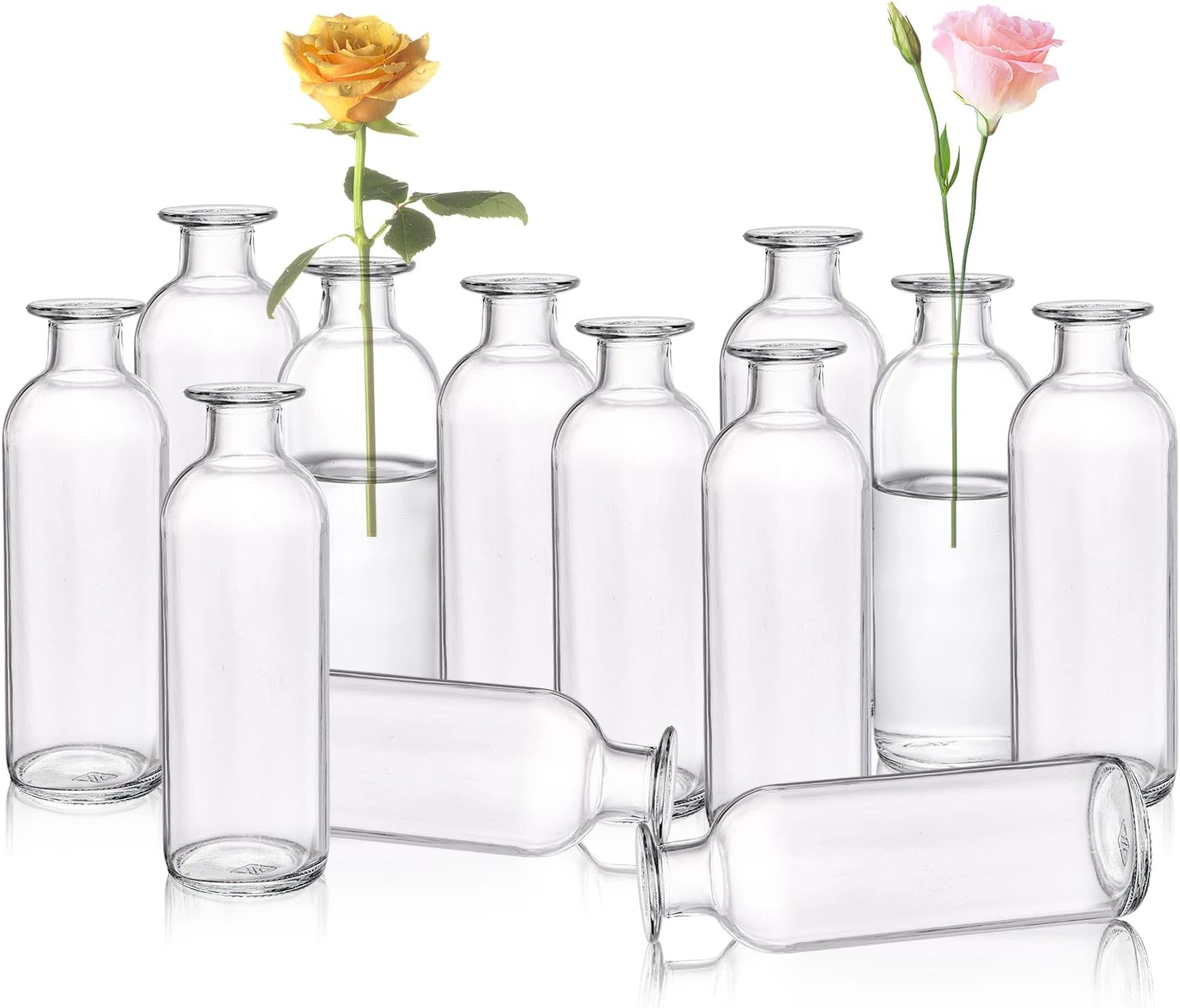 Peohud Set of 12 Glass Bud Vases, Clear Small Flower Bottles, Decorative Glass Bottles Floral Vases for Home Decor, Wedding Reception, Party,Centerpiece Table Decorations