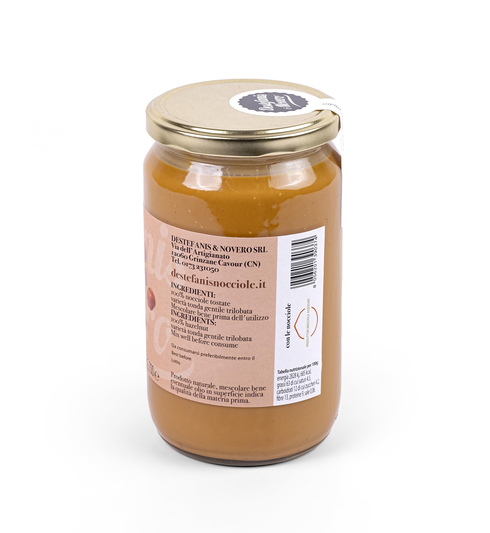 Destefanis & Novero | Pasta de Avellana 100% Pura, Perfecta en Confitería para la Elaboración de Dulces y Helados de Sabor Intenso y Concentrado, No Contiene Azúcares ni Otros Aditivos, 700g
