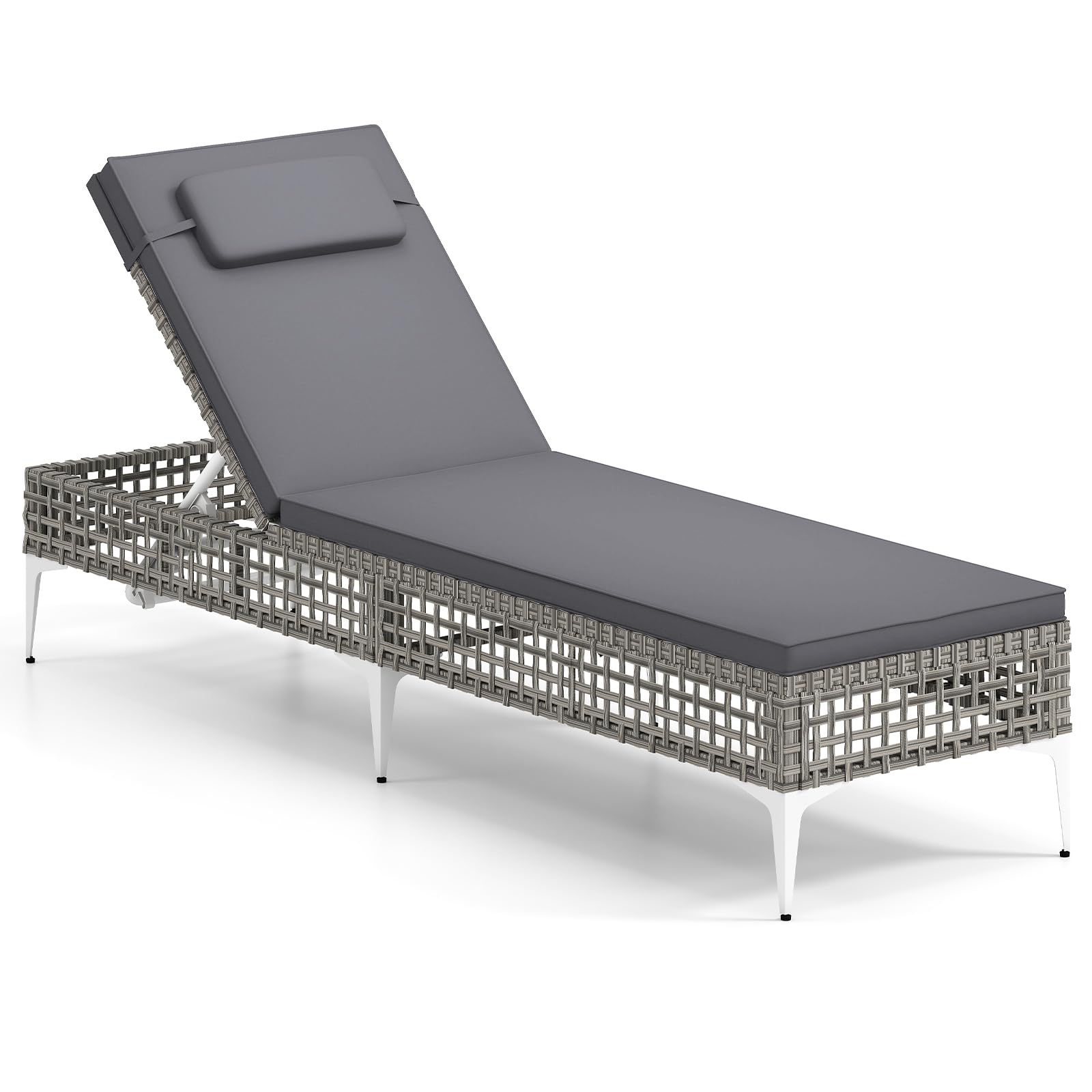 COSTWAY Sdraio Giardino Rattan, Lettino Prendisole con Schienale Regolabile 6 Livelli, Cuscino e Poggiatesta Removibili Incluso, Portata 180 kg, Ideale per Piscina e Terrazza