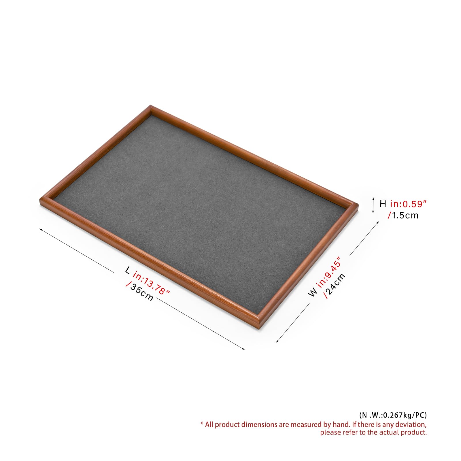 Oirlv Rectangle Plateaux à Bijoux Plateaux à Bijoux En Bois Massif,Organiseur à Bijoux,Rangement de Bijoux(Grand Format/Gris Foncé)
