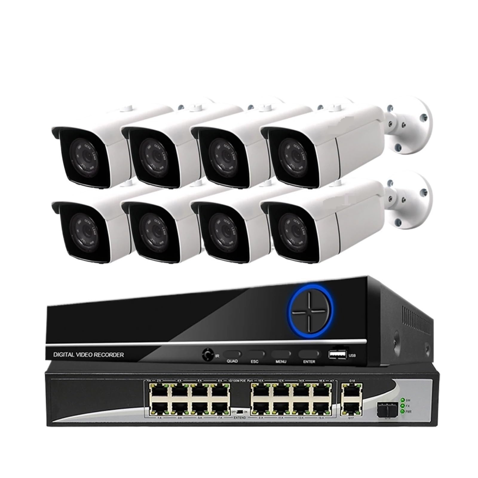 Zestaw NVR H.265+ 16 Kanałów 4K POE 5MP 4MP AI Wykrywanie Człowieka Bezpieczeństwo Nagrywanie Dźwięku Na Zewnątrz Kamera IP Do Monitoringu Wideo 4TB(4T,16 NVR x 8 PCS 4MP)