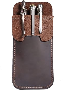 VIPERADE PJ22 Pocket Protector, Double Storage Pocket Protectors for Men, Pencils, Tools and Cards, Leather Pen Holder Organizer, Pen Pocket Protector for Shirts, Lab Coats, Pants, Pen SleeveBrown