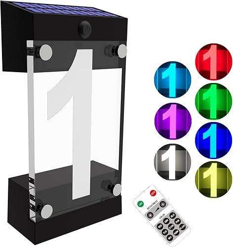 Miniatura 7 de Números solares de casa para exteriores, letrero de dirección solar de acrílico con estacas de hierro, control remoto impermeable RGBW que cambia de