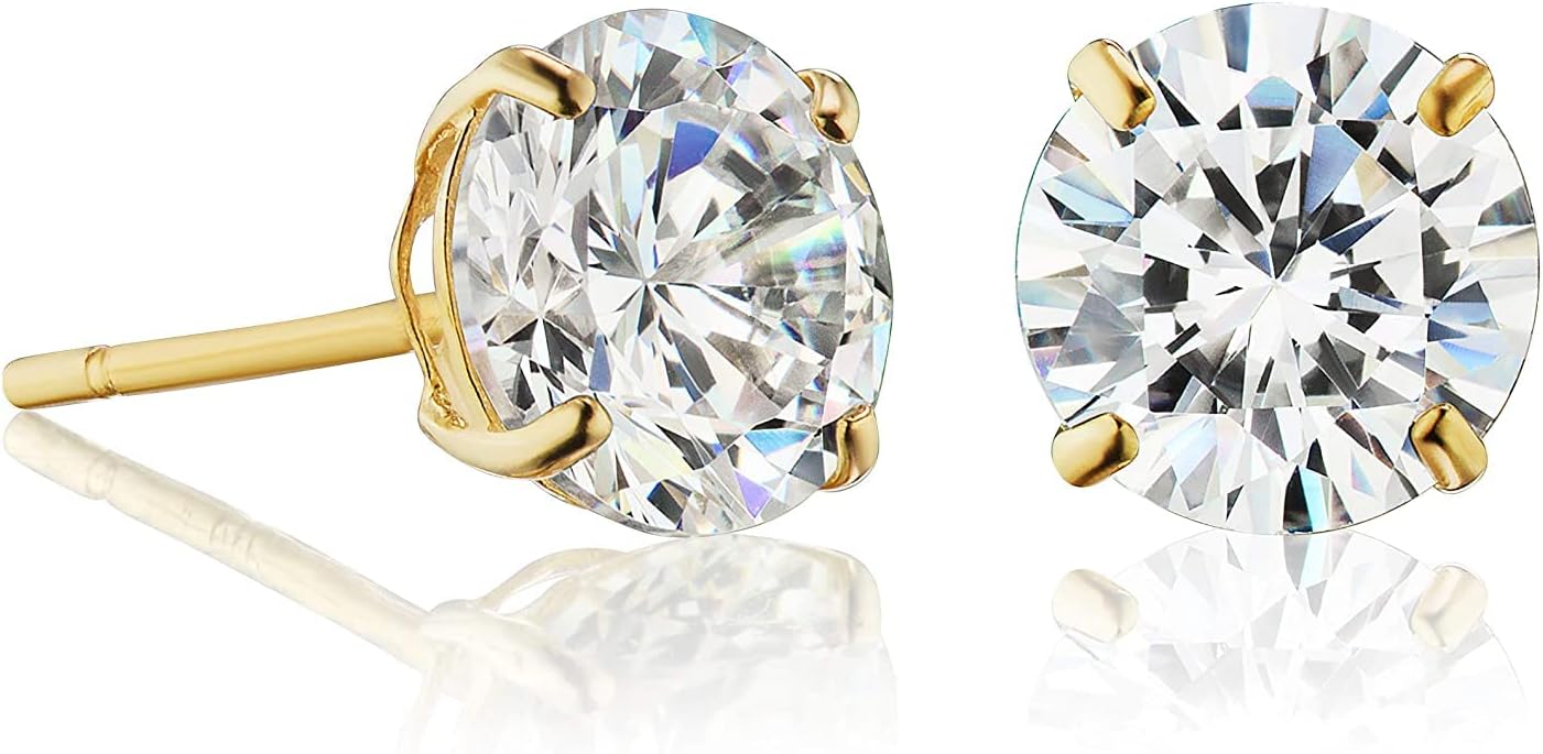 14K Solid Gold Round Cubic Zirconia Stud Earrings for Women – Real Gold Solitaire CZ Studs with Comfortable Push-Backs – Everyday Classic in Multiple Sizes (2mm – 8mm), Yellow Gold or White Gold - Image 9