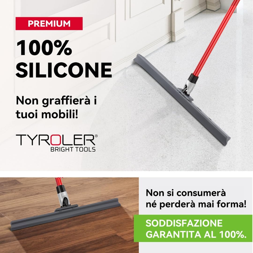 Tyroler Tira Acqua Pavimenti esterno da 45 cm | Testa in Silicone 100% | Manico Antiruggine da 140 cm tergipavimento spingiacqua | tiraacqua pavimenti esterni | tiracqua per pavimento