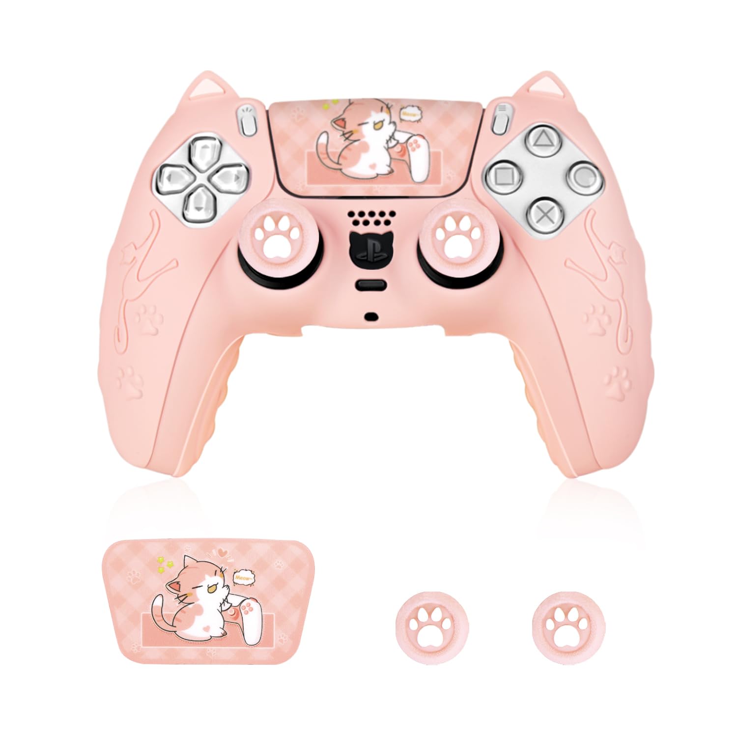 Rigych PS5 Controller Skin Anti-Slip Controller Cover Case with Thumb Grip Caps for PlayStation 5 DualSense Wireless Pink