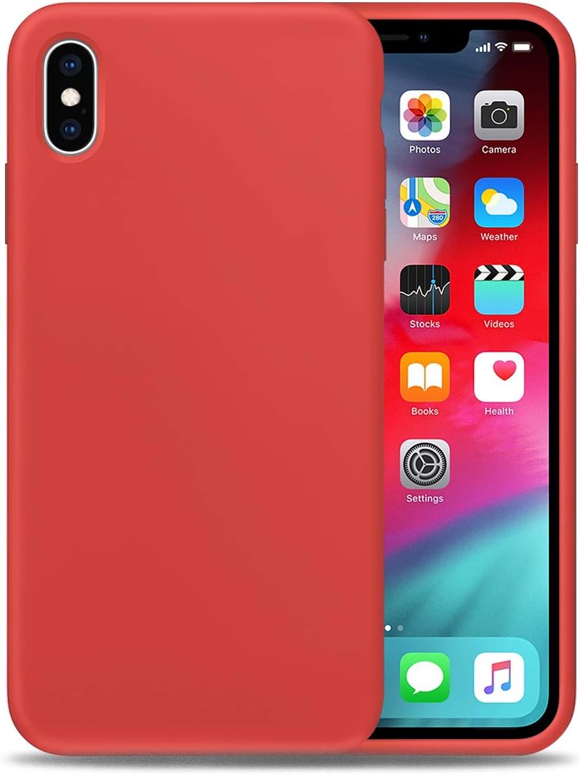 SCZW Liquid Silicone Phone Case for Apple iPhone Xs Max/Full Body Protection/Shockproof/Gel Rubber/Cover Case Drop Protection Coral Red