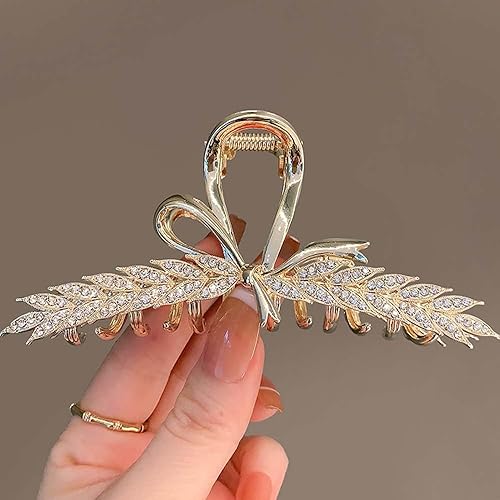 Miniatura 4 de AIUPUOC Pinza para el cabello, pinzas grandes con diamantes de imitación de flores doradas para mujer, accesorio para el cabello para cabello