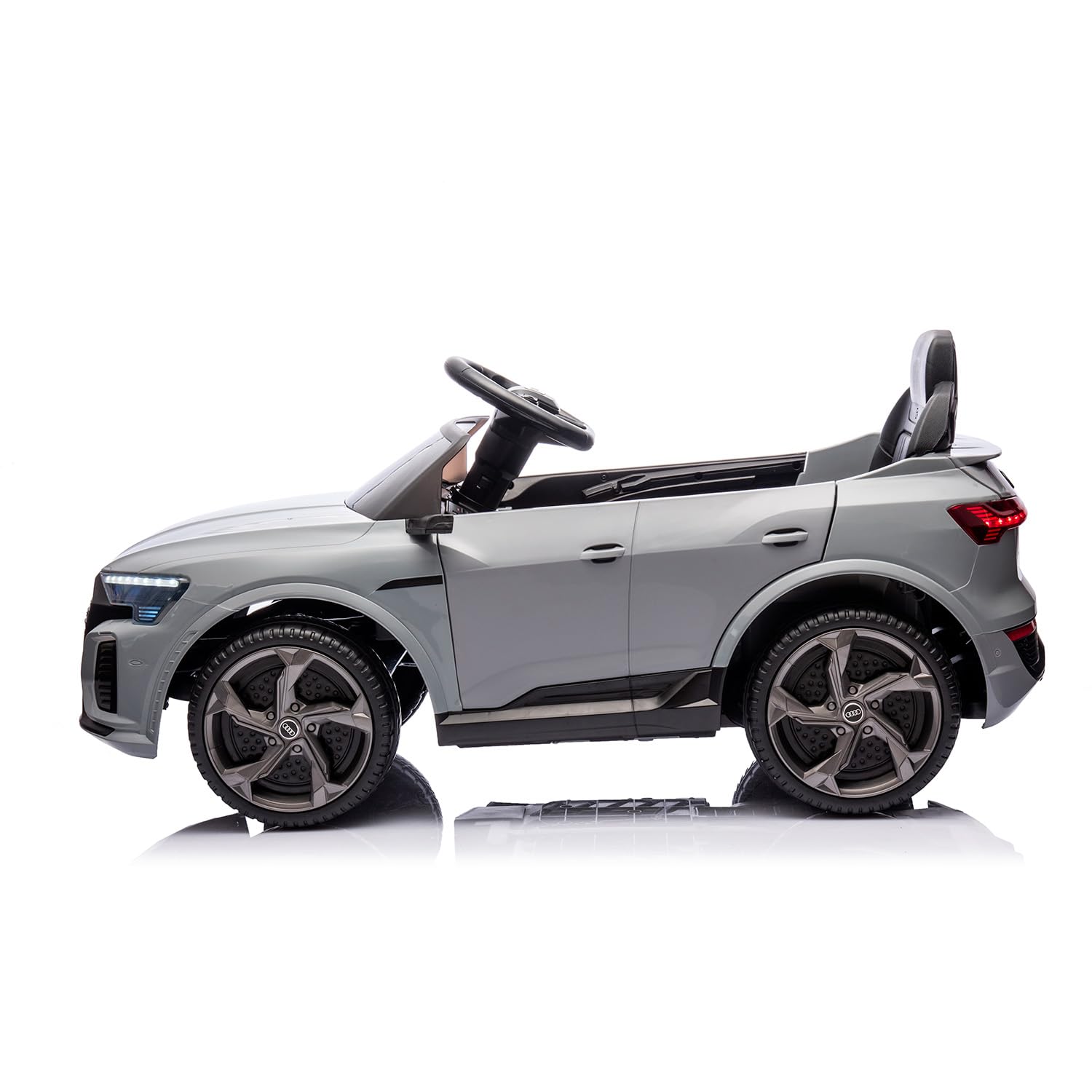 BRICOZONE Auto Elettrica per Bambini Audi SQ8 E-Tron 12V con Telecomando Parentale Soft Start Sedile in Pelle Ruote EVA Luci LED MP3 Porte Apribili Grigio