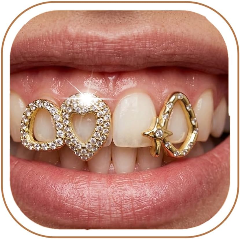 2 piezas de grills dorados brillantes para dientes miniatura 1