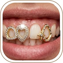 Longita 2pcs Shiny Gold Grills for Your Teeth Grillz for Women Teeth Men Gold Tooth Cap Grillz for Women Golden Mouth Grills Tooth Jewelry Hip Hop Freaknik Outfits Custom Accessory Halloween Party 90s