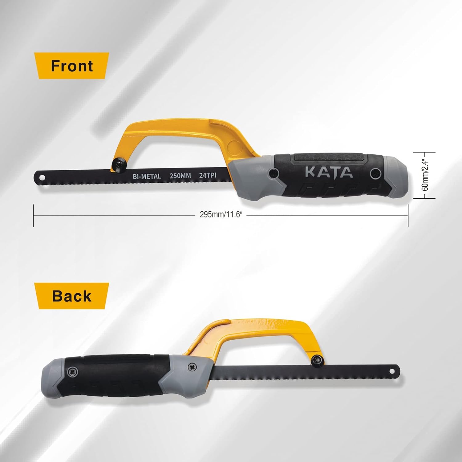 KATA 10 Inch Aluminum Frame Compact Hand Operate Mini Hack Saw,Small Hand Saw Hacksaw for Wood and Metal,2pc Extra Flexible Bi-Metal HSS Blades Included