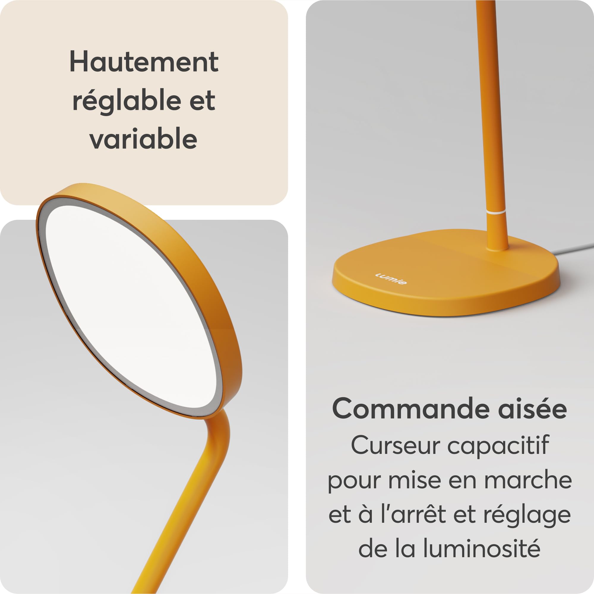 Lumie Task | Lampe LED thérapie lumineuse, réglable, anti-déprime hivernale, éclairage cristallin, confort visuel, meilleure humeur et énergie | Jaune Doré