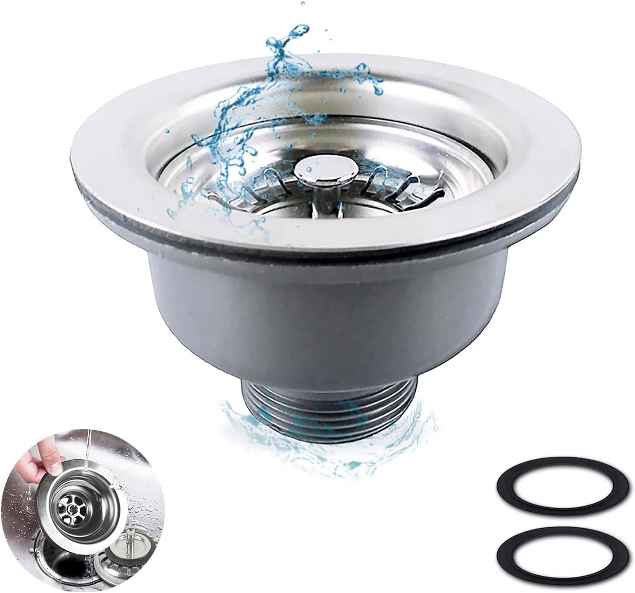 Kitchen Sink Collection Stainless Steel Strainer, Kitchen Sink Basket Waste Plug Sink Accessories Sink Drain Strainer Assembly (114mm)