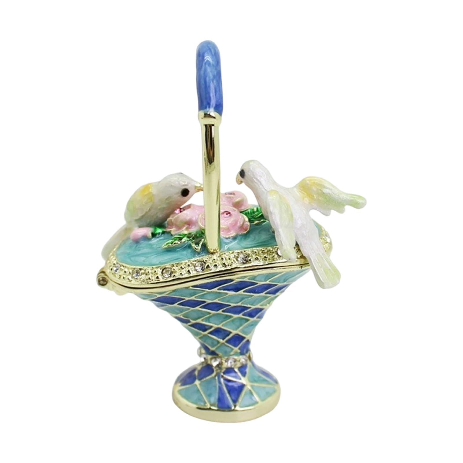 Kaeltsyn Miniature Alloy Enameled Flower Basket Trinket Holder Offices Desk Ornament Perfect for Travel Keepsakes and Gifts Travel Artifact Display Case
