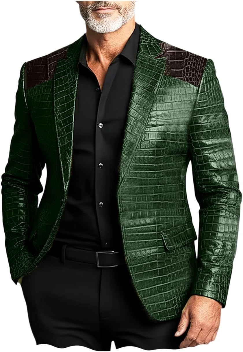 Men's Faux Leather Blazer Crocodile Embossed Jacket Genuine Alligator Crocodile Print Leather Sports Coat