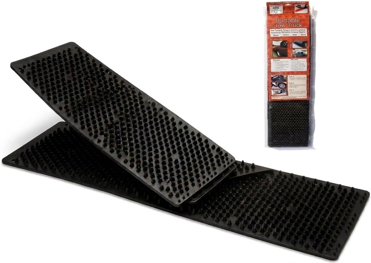 Portable Tire Traction Mats for Cars, Trucks & SUVs Emergency Grip Recovery Tracks for Snow, Ice, Mud & Sand Heavy Duty Non Slip Vehicle Traction Aid for Winter & Off-Road Emergencies, Black 2 Pack