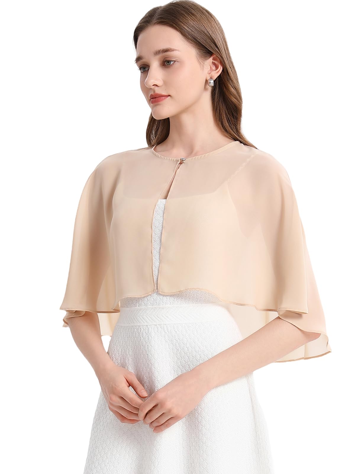 olyrjie Womens Shawls and Wraps for Evening Dress Chiffon Shawl Cape Wedding Guest Bridesmaid Capelets Scarves, Champagne, One Size