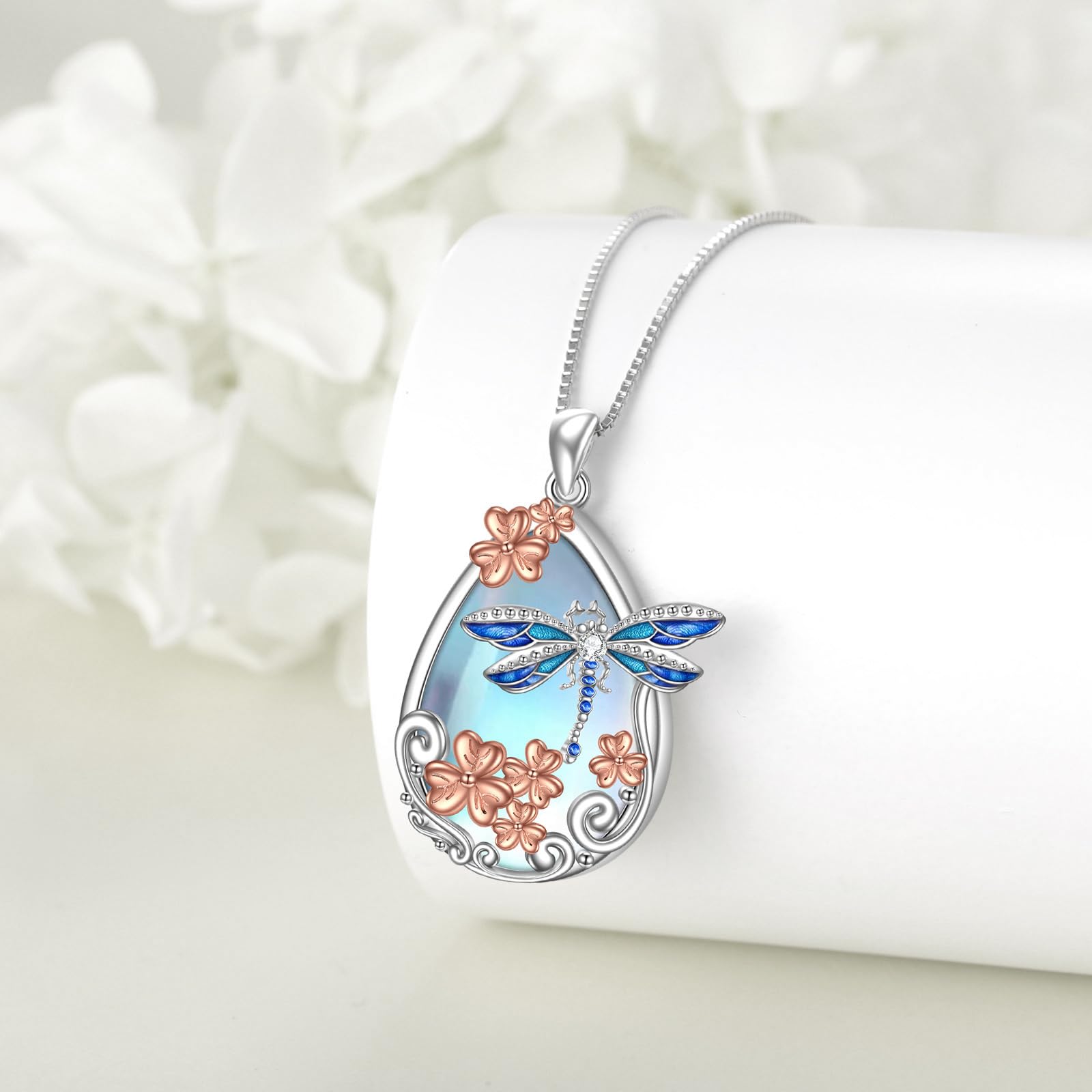 Collana con ciondolo a forma di farfalla/trifoglio/gatto/libellula/stella/medusa/sirena/gufo con pietra di luna per donna in argento Sterling con farfalla e pietra di luna