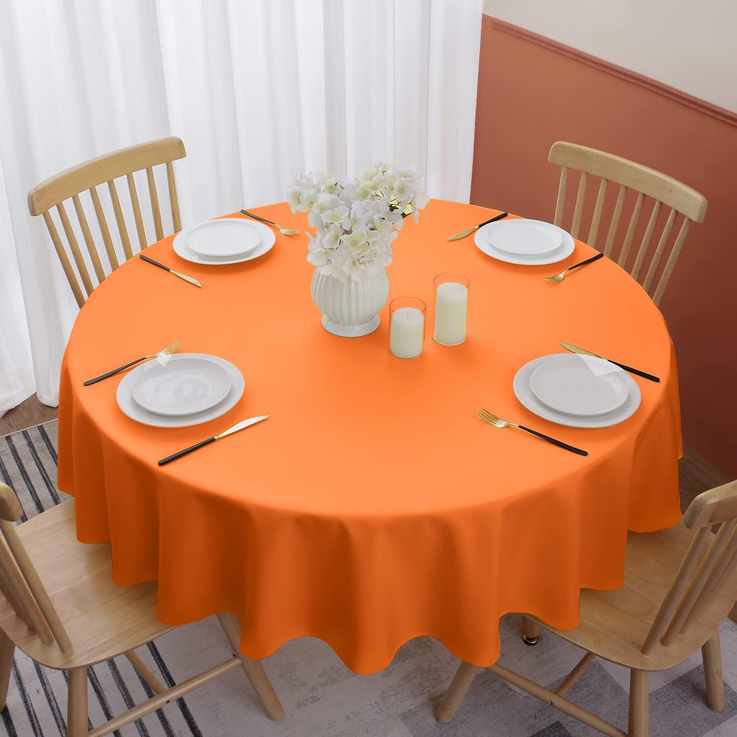 Softalker Round Tablecloth Waterproof & Stain Resistant Table Cloth Wrinkle Free Fabric Washable Polyester Table Cover for Dining/Party/Buffet/Wedding (70 inch - Image 3