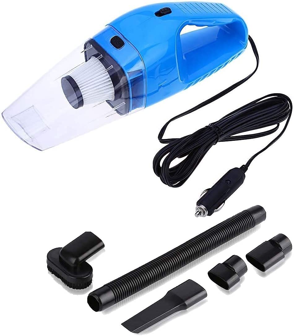 VOZICA Handheld Car Vacuum Cleaner 120W 12V Portable Wet/Dry Auto Car Vacuum Dust Buster with 16.4FT (5M) Power Cord with Cigarette Lighter, 4000PA Suction High Power Hand Vac (Blue,Black,Orange)
