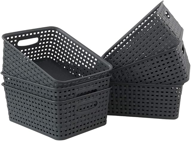 Xowine Set of 6 Weave Baskets, Plastic Storage Basket, Grey
