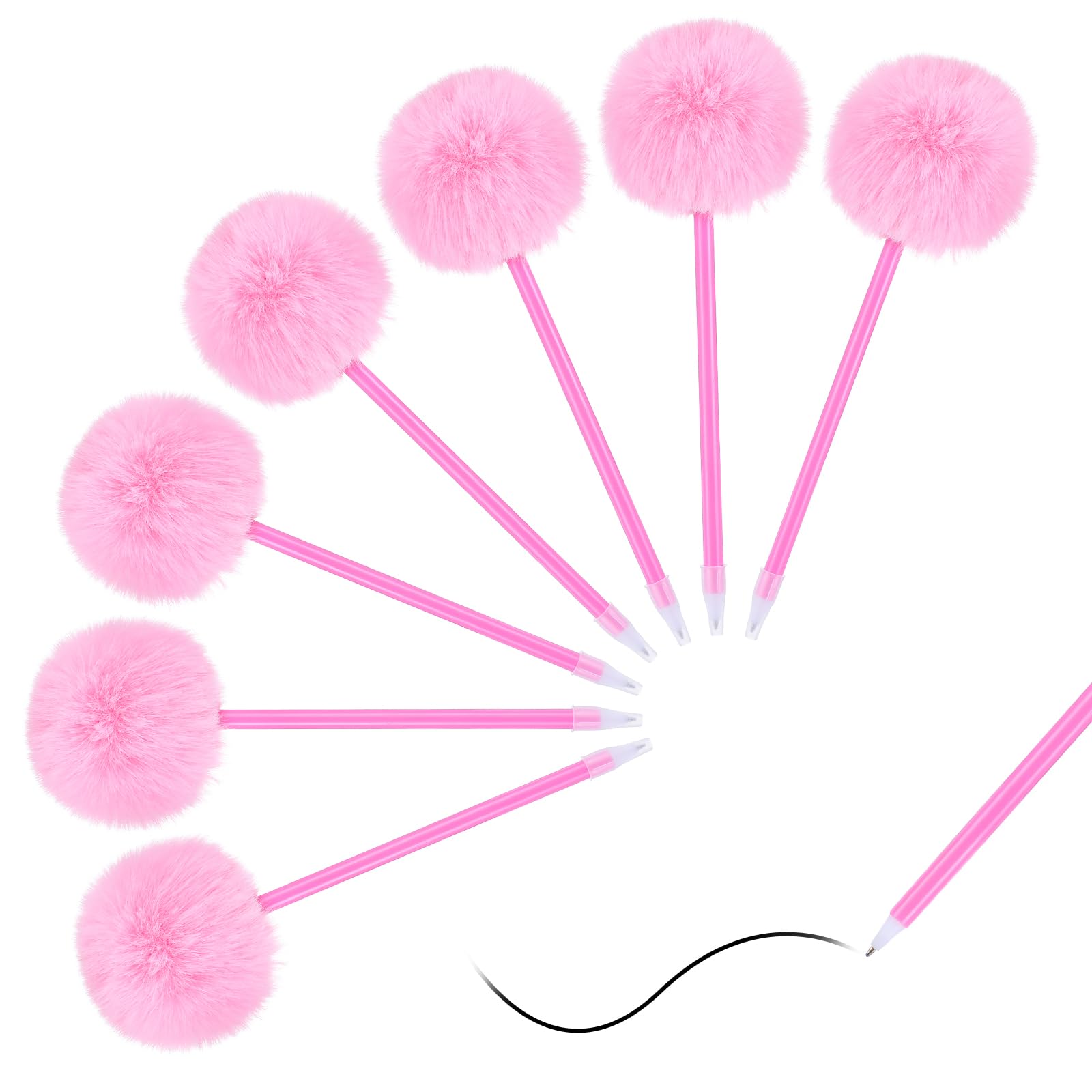 Heclia Pom Pom Pens 7 PCS Needle Gel Ink Pens Cute Pink Fluffy Pen Plastic Rollerball Writing Signature Ball Point Fuzzy Pen Black Ink for Home Office