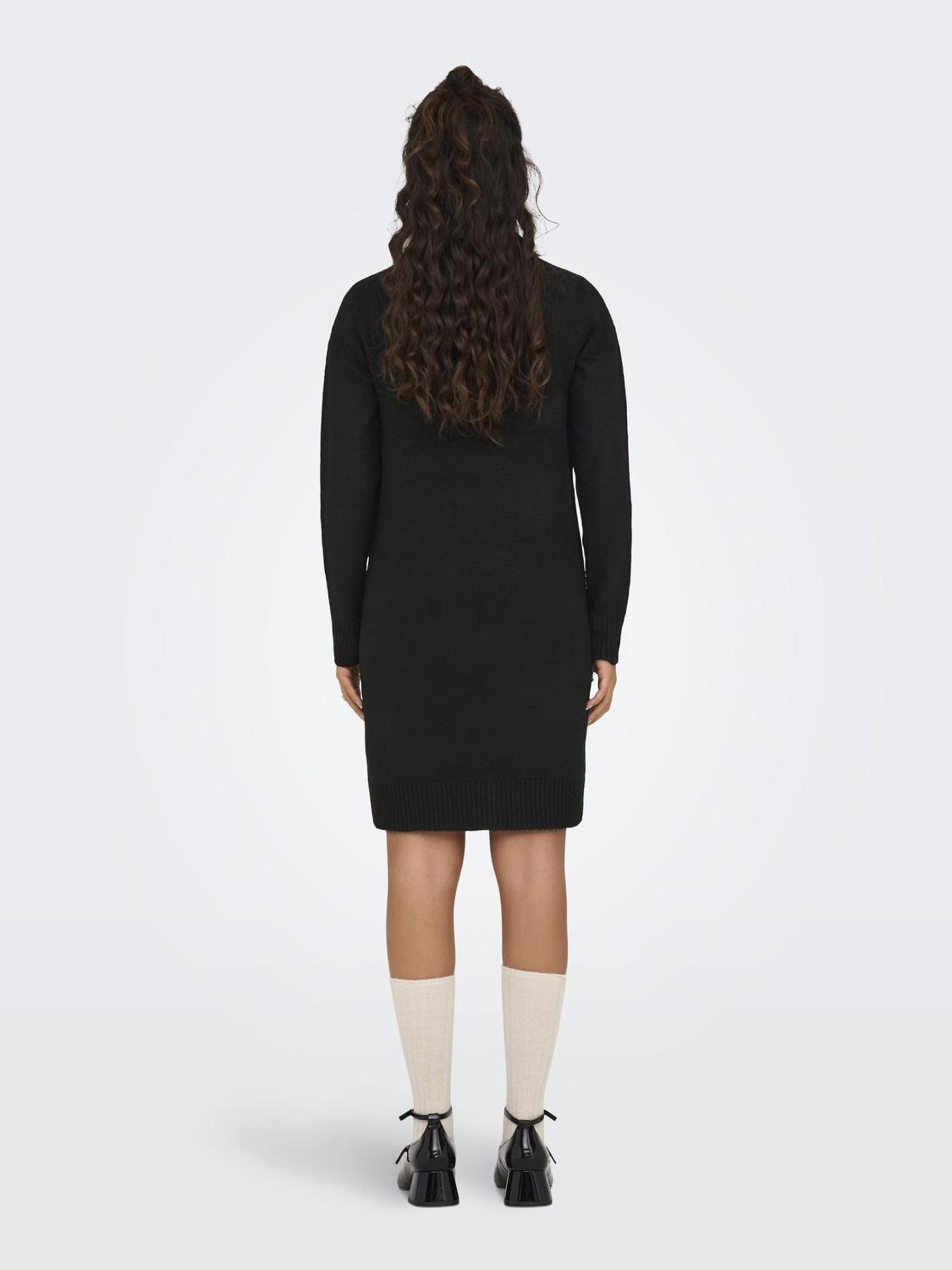 Robe en Tricot à Manches Longues Mini Robe col roulé Coupe régulière Pull Encolure Ronde mi-Longue JDYELANOR, Couleurs:Noir-2, Taille:XL